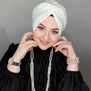 이슬람 진주 흰색 모달 Hijab 패션 Undercap Abaya Hijabs 여성용 Abayas 저지 헤드 스카프 드레스 여성 Turbans Turban Cap