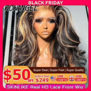 1B27 하이라이트 컬러 가발 13x6 HD 레이스 정면 인간의 머리 가발 34 인치 바디 웨이브 멜트 스킨 13x4 전체 정면 가발 브라질 머리