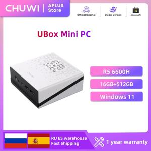CHUWI UBox 미니 PC AMD R5-6600H 6코어 12스레드 DDR5 16GB 512GB PCIe 3.0 SSD Wi-Fi 6 & 2.5G LAN 데스크탑 컴퓨터