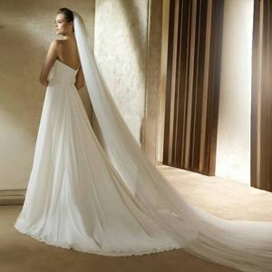 신부 액세서리 1 계층 대성당 웨딩 베일 빗 포함 심플 컷 에지 롱 신부 베일 튤 실크 화이트 플레인 소프트 V30