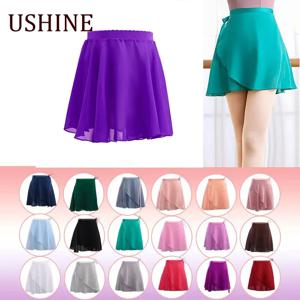 USHINE 걸스 키즈 발레 스커트 쉬어 쉬폰 발레 투투 핑크 키즈 체조 레오타드 스커트 댄스 스커트