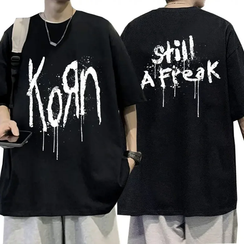 Korn 뮤직 콘서트 록 밴드 월드 투어 퓨어 코튼 티셔츠 맞춤형 스트리트 다목적 2024 여름 패션 티셔츠