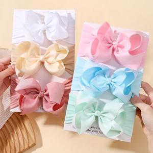 1PC 아기 소녀를위한 대형 리본 활 머리띠 와이드 나일론 터번 신생아 활 Headwrap 선물 슈퍼 소프트 베이브 헤어 액세서리