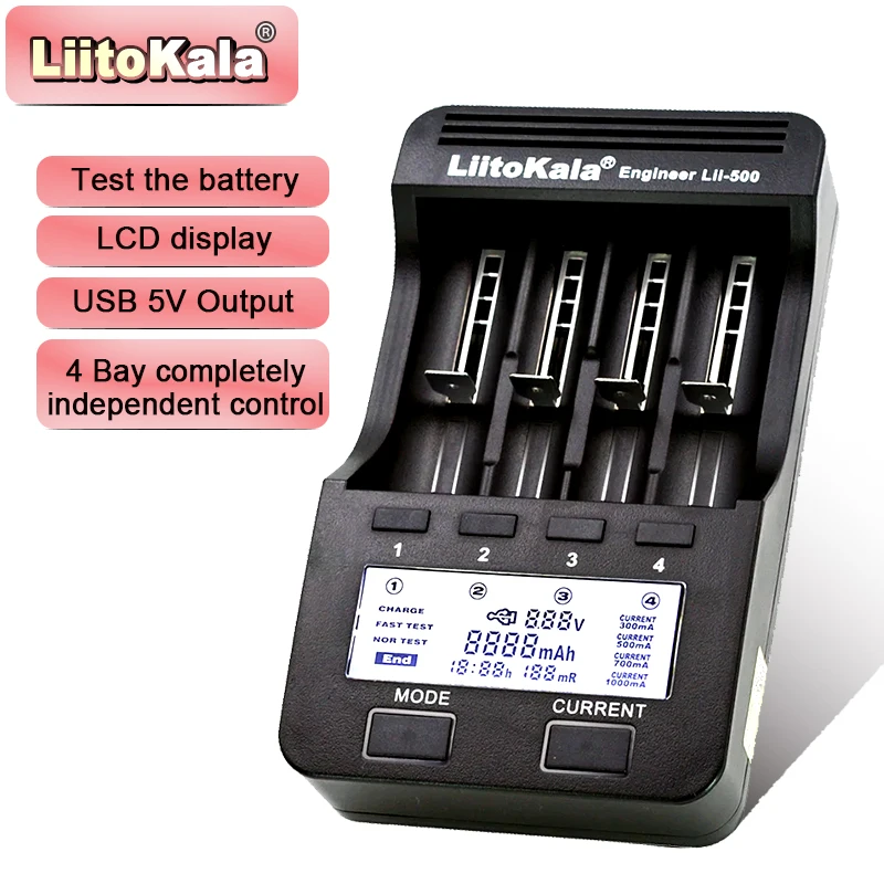 LiitoKala LII-500 스마트 범용 LCD 리튬 이온 Ni Mh AA AAA 10440 14500 16340 17335 17500 18490 17670 18650 배터리 충전기
