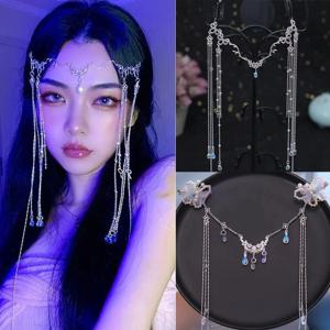 우아한 빛나는 라인스톤 긴 술 헤어웨어, 물방울 크리스탈 레트로 헤어밴드, 중국 스타일 액세서리