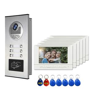 멀티 아파트 인터폰용 컬러 비디오 문짝 전화 초인종, RFID 출입 제어 카메라 시스템, 2, 3, 4/6 유닛, 7 인치