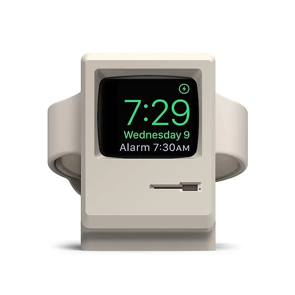 Apple Watch 용 실리콘 충전기 스탠드 7 6 5 4 iWatch 3 2 1 충전 도크 홀더 레트로 컴퓨터 패턴 키퍼 브래킷베이스