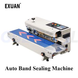 연속 수평 자동 밴드 씰링 기계, 상업용 스트래핑 기계, 필름 알루미늄 호일용 열 씰링 기계, FR900 / 비닐봉지 / 식품 및 티백 / 소가죽 종이봉투