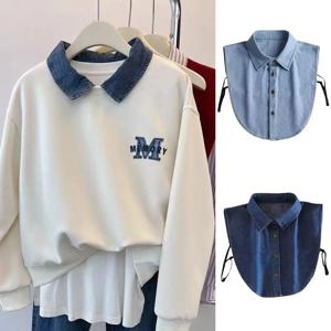 가짜 칼라 블라우스 여성 숙녀 데님 거짓 칼라 셔츠 가짜 칼라 전문 캐주얼 다목적 장식 분리형 칼라