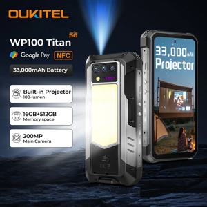 오키텔 WP100 타이탄 러기드 폰 33000mAh 66W 충전기 200MP 카메라 내장 프로젝터 캠핑 라이트 휴대폰