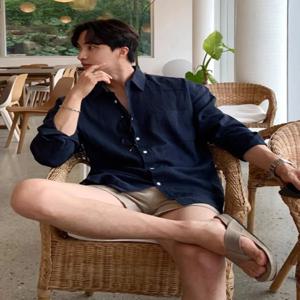 아메리칸 레트로 브라운 남성 셔츠 통기성 좋은 린넨 긴팔 캐주얼 코튼 린넨 워크웨어 셔츠 루즈핏 봄 시즌