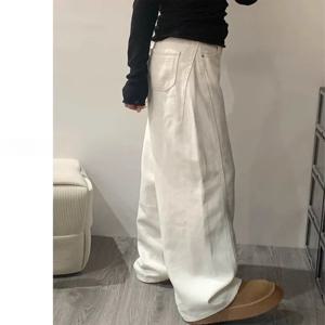 하이웨이스트 와이드 레그 화이트 데님 진 여성용 루즈 드레이프 스트레이트 컷 바지 가을 신상 캐주얼 하이웨이스트 진