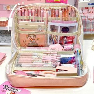 90 ° 개방형 다층 필통 학생 문구 보관 유물 대용량 분류 및 정리된 문구 가방
