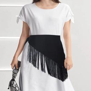 블랙 프론트 타이 삼각형 Cummerbund 여성 붕대 나비 넥타이 술 벨트 여성용 드레스 셀프 타이 코르셋 보우 스트랩 일본 벨트