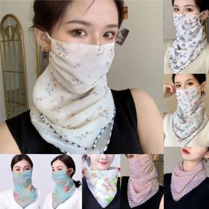여름 목 칼라 스카프 태양 보호 마스크 우아함 여성 꽃 쉬폰 실크 턱받이 통기성 발라크라바 넥 커버 마스크