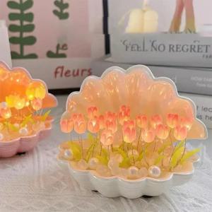 DIY 플라스틱 조개껍데기 및 튤립 야간 조명 – 침대 옆 탁자용 수제 발광 장식