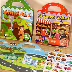 어린이를위한 재사용 가능한 스티커 책 차량 트럭 멀티 테마 버블 스티커 젤리 스티커 어린이를위한 교육 학습 장난감