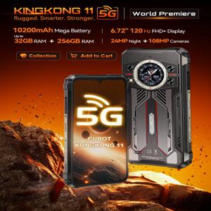 Cubot 러기드 스마트폰 5G 킹콩 11, 안드로이드 15, 최대 32GB 램+256GB 저장용량, 108MP 카메라, 10200mAh 배터리, 듀얼 스크린, MTK7025, 6nm