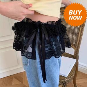 스윗 Y2K 레이스 미니 스커트 로리타 한국 스타일 거즈 스커트 트림 힙 커튼 스커트 하이웨이스트 러플 엣지 스커트 걸