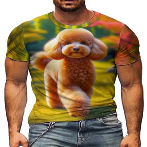봄/여름 남성 및 여성 타이 염색 3D 프린트 티셔츠 - 부드러운 폴리에스테르 원단, 귀여운 푸들 그래픽