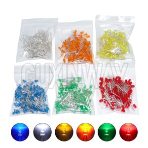 100개 3mm LED 다이오드 F3 모듬 키트 흰색 녹색 빨간색 파란색 노란색 주황색 분홍색 보라색 따뜻한 흰색 DIY 발광 다이오드