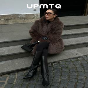 모브 와이프 핀터레스트 스타일 인조 모피 코트 여성 오버사이즈 롱 퍼 재킷 브라우니 따뜻한 털 파카 아우터 올드 머니 의상
