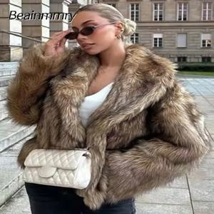 2025 겨울 여성 인조 모피 코트 패션 긴팔 루즈핏 재킷 캐주얼 아우터 시크 V넥 롱 슬리브 데일리 스트릿 따뜻한 코트