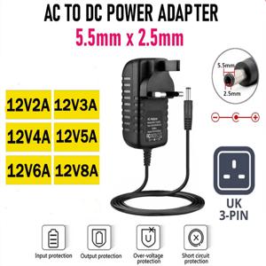 100-240V AC를 DC로 변환하는 전원 어댑터, 범용 충전기 어댑터 12V 1A 2A 3A EU/US 플러그 5.5mm x 2.5mm 플러그 LED 스트립 라이트용