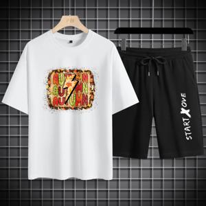 남성용 여름 퀵 드라이 컬러풀 Z 패턴 프린트 그래픽 티셔츠 세트 y2k 트랙수트 남성용 트랙수트 반팔 티셔츠