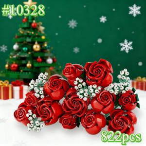 꽃다발 모양의 장미 블록 세트 10328 레고 호환 가능 크리스마스 선물용 822개