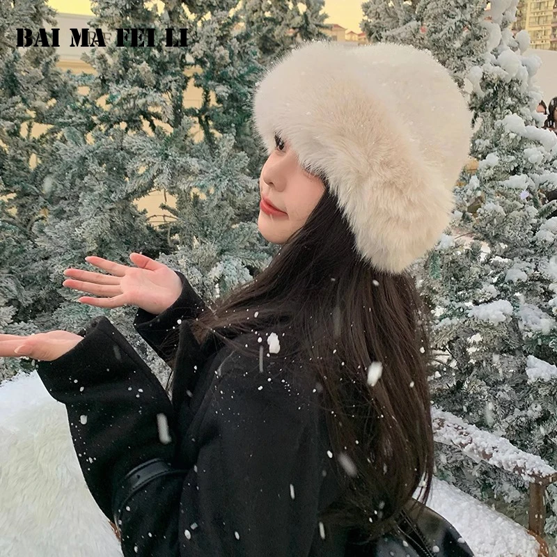 여성용 따뜻한 두꺼운 인조 모피 모자, 겨울 모자, 푹신한 모피, 두꺼운 따뜻한 푹신한 버킷 모자