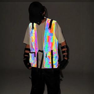 멀티 포켓 반사 조끼 남성용 테크웨어 재킷 오버사이즈 유틸리티 조끼 다채로운 야외 사이클링 장비 하이킹 카고 하네스