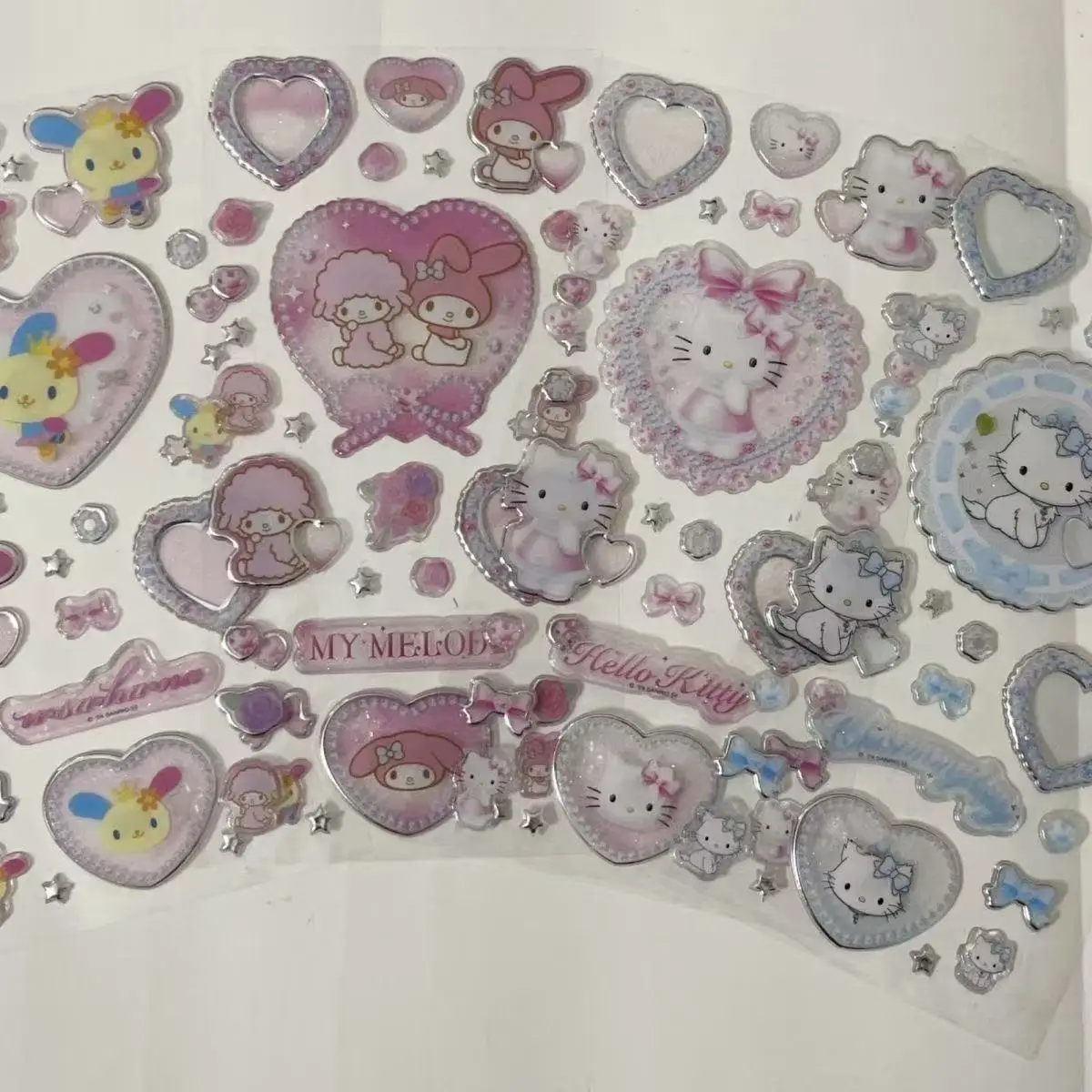 새로운 산리오 우사하나 3D 크리스탈 스티커 만화 헬로 키티 피아노 전화 케이스 장식 DIY 수제 재료 소녀 장난감