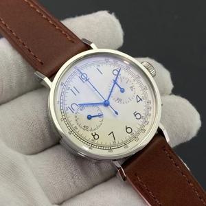 바우하우스 스타일 맞춤형 수동 크로노그래프 버블 미러, 비너스 가이드 포스트 무브먼트, 베이크드 블루 바늘