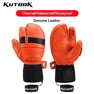 KUTOOK 겨울 스키 장갑 방수 염소 가죽 가죽 스노우 보드 스노 모빌 장갑 따뜻한 눈 스키 장갑 방풍 조절 가능