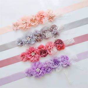 고품질 핑크 쉬폰 꽃 허리띠 수제 페르시 꽃 출산 벨트 웨딩 드레스 새시 여성을위한 귀여운 액세서리