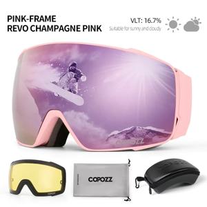 Copozz 자기 편광 스키 고글 안개 방지 겨울 더블 레이어 UV400 보호 남성 스키 안경 안경 렌즈 케이스 세트
