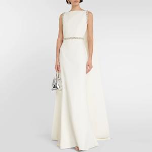 2025 신상 아이보리 프롬 드레스 맞춤 제작 슬리브리스 보트넥 스윕 트레인 정장 파티 가운 크리스탈 머메이드 이브닝 드레스 (여성용)