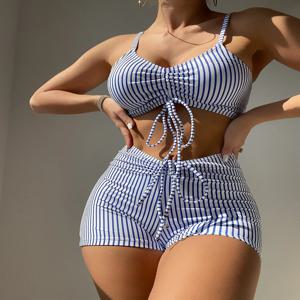 Drawstring 프론트 반바지 비키니 2025 하이 웨이스트 수영복 여성 수영복 여성 Bathers 수영복 수영 수영복 Beachwear