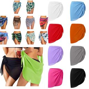 여성용 짧은 솔리드 사롱 수영복 커버업, 비치 비키니 랩, 쉬폰 스커트, 스카프 수영복 커버업, 여름