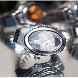 새로운 보석 꽃 대합 조개 껍질 화이트 다이얼 시간 손가락 시계 캐주얼 패션 반지 시계를 볼 수 있습니다