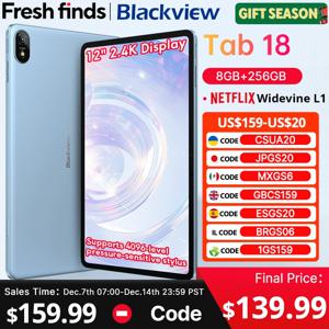 블랙뷰 탭 18 12 인치 태블릿, 12GB + 256GB 16MP 2.4K FHD + 디스플레이, 8800mAh 배터리, Widevine L1 MTK Helio G99 33W