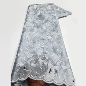 나이지리아 코튼 보일 레이스 원단, 돌 포함, 아프리카 스위스 보일 레이스 원단, 여성 바느질 웨딩 파티 원피스, 2024