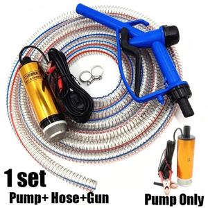 2 in 1 오일 펌프 급유 총 전기 잠수정 5 미터 스틸 호스 연료 물 캠핑 액세서리