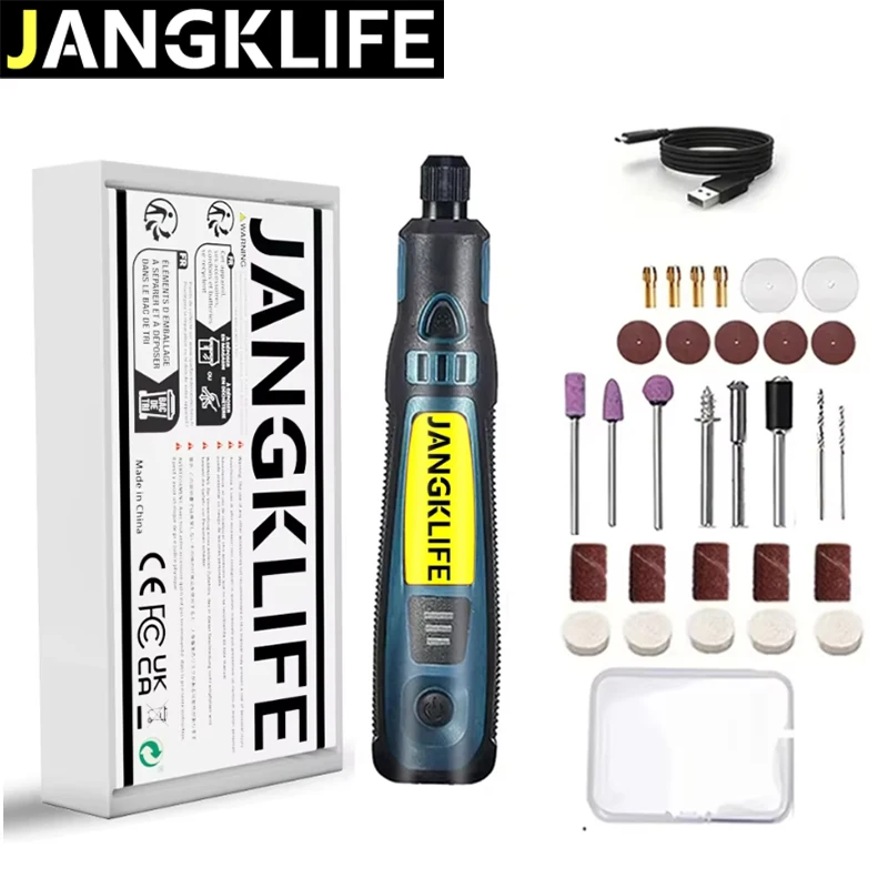 JANGKLIFE USB 무선 로타리 도구 키트 목공 조각 펜 DIY 쥬얼리 금속 유리 미니 무선 드릴