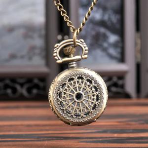 레트로 브론즈 톤 둥근 모양 할로우 스파이더 웹 조각 시계, 체인 목걸이 포켓 시계, 새로운 패션