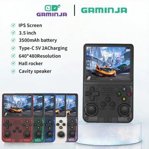 GAMINJA R36S 휴대용 게임 콘솔 3.5인치 IPS 640x480 화면 내장 64GB 메모리 클래식 게임 휴대용 게임 콘솔