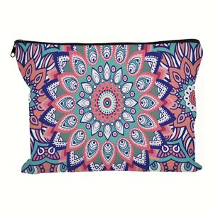 빈티지 만다라 프린트 화장품 가방 경량 클러치 동전 지갑; 지퍼 휴대용 메이크업 파우치 필통 휴일 선물 가방