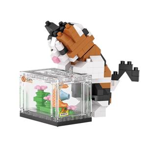 귀여운 동물 고양이 물고기 탱크 빌딩 블록 키트, 소녀 벽돌 모델, 어린이 장난감, 신제품