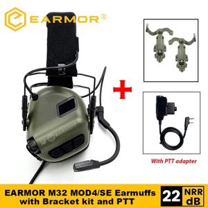 EARMOR M32 MOD4/SE 슈팅 귀마개 헬멧이 있는 전술 소음 감소 헤드셋 Kenwood PTT 어댑터가 있는 ARC 레일 어댑터 New